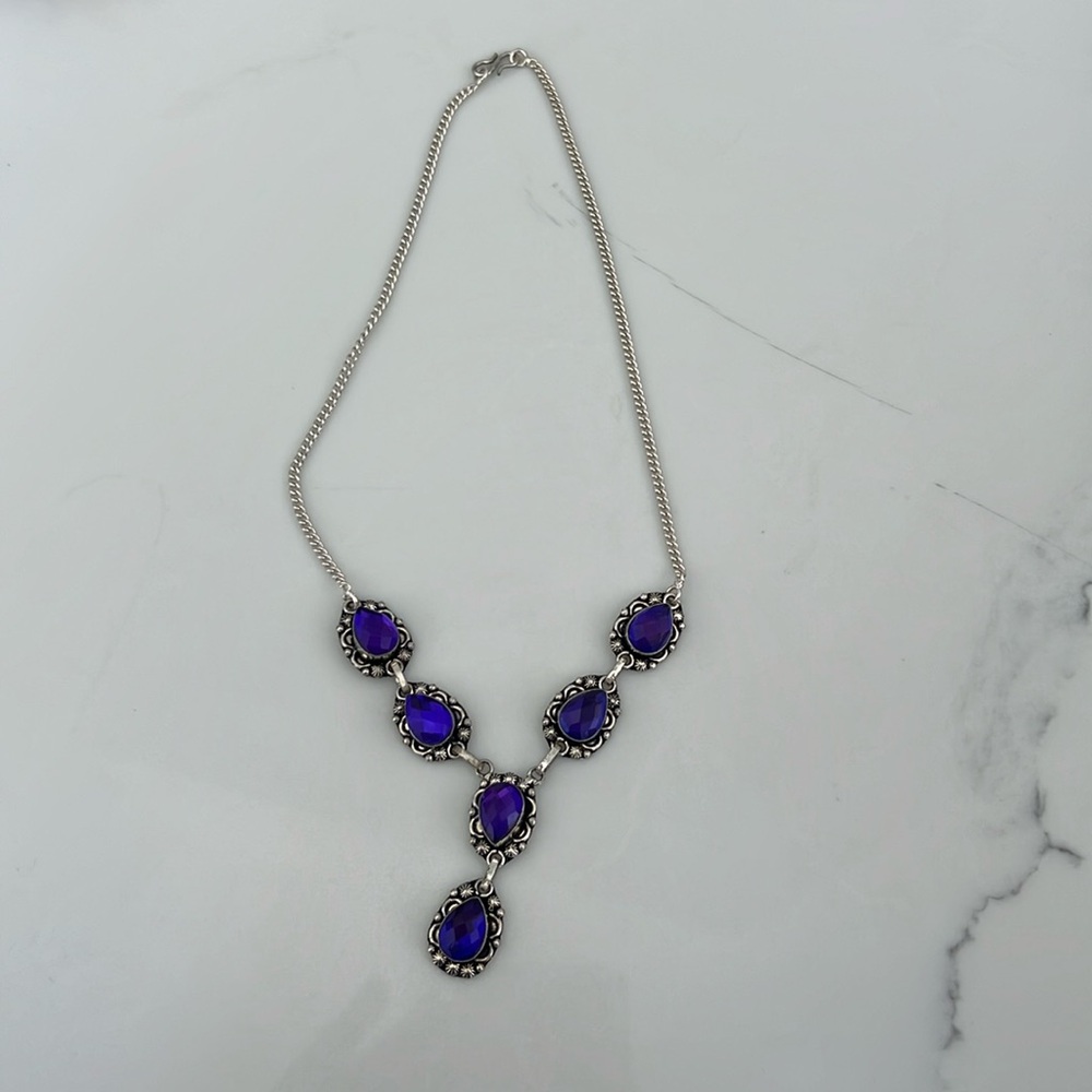 Silver and Purple Gemstone Necklace